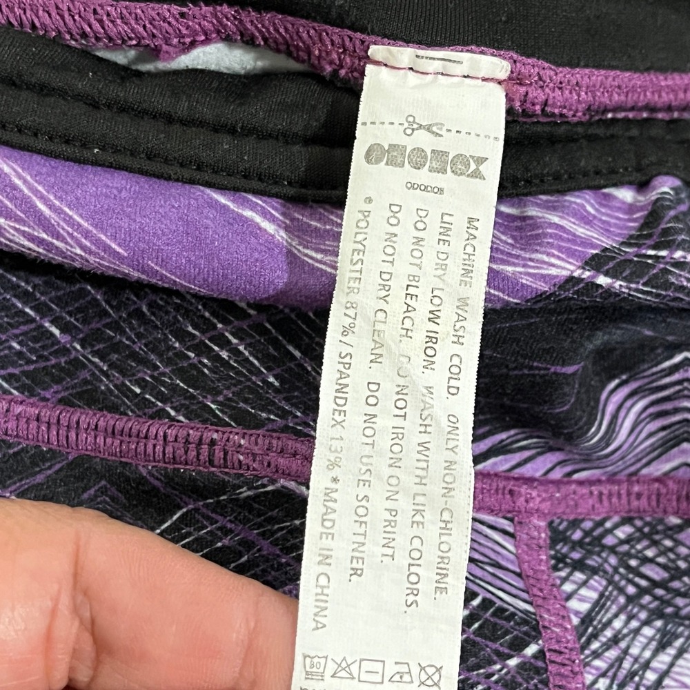 ODODOS Capri Leggings Women XL Purple Geometric Bold Athletic Pocket Performance - Picture 4 of 8